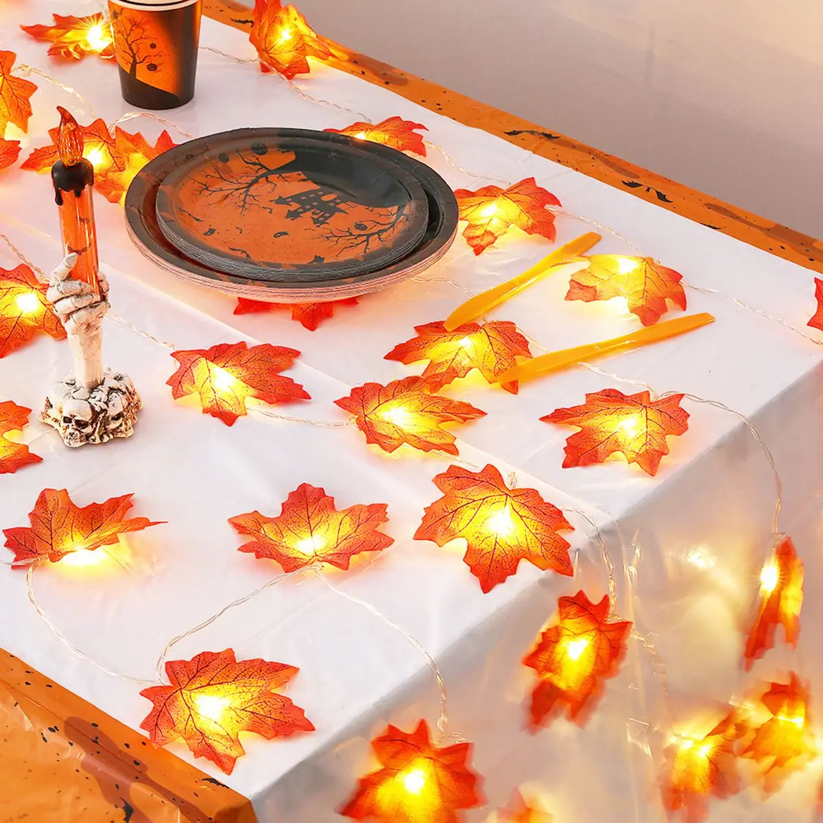 Maple Leaf String Lights 10/20/30/40 LED Lights Battery Operated Waterproof for Halloween Outdoor Autumn Thanksgiving Decor