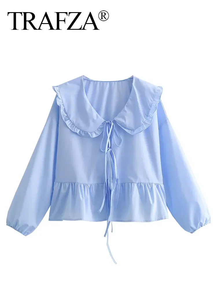 HH Women Sweet Solid Shirt Front Bow Lace Up Long Sleeve Blouses Elegant White Top For Woman Summer Casual Shirts