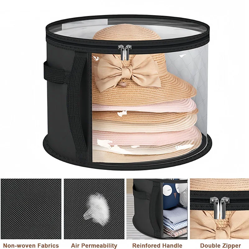 Hats Storage Bucket Hat Storage Box Dustproof Case Large Capacity Sundries Organizers Round Foldable Brim Hat Storage Bags 6