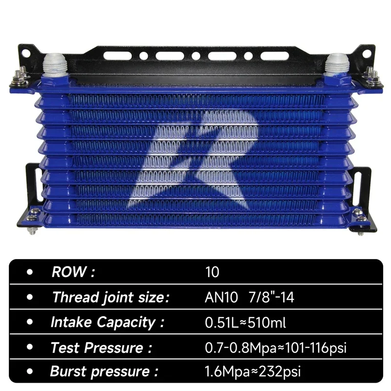 LINESRACING AN10 10Row Aluminum Oil cooler W/ 262mm Mounting Bracket Kit Trust Type Black/Blue oil cooler kit