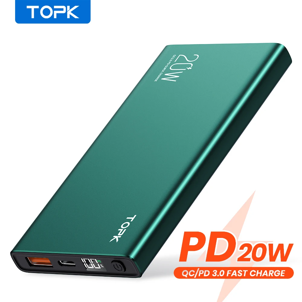 portable charger TOPK I1006P Power Bank 10000mAh Portable Charger LED External Battery PowerBank PD Two-way Fast Charging PoverBank for Xiaomi mi best power bank for mobile Power Bank