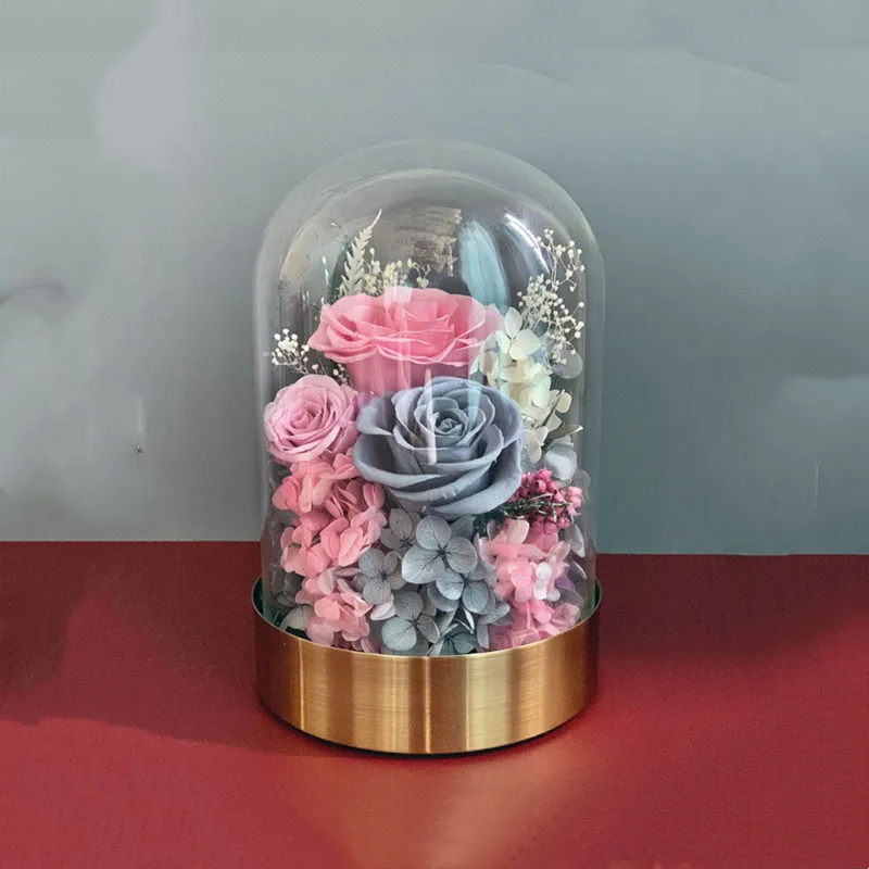 15*30cm Light Wire Lumious Metal Base Glass Dome Vase Home Decoration Transparent Cover DIY Friend Gift Wedding Live Prop 4