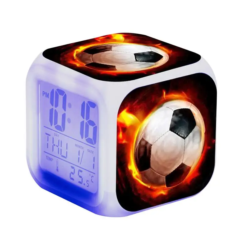 

Digital Football Alarm Clock Creative LED Bedroom Clock with Colorful Light to Display Time Week Month Temperature for Kid Adult