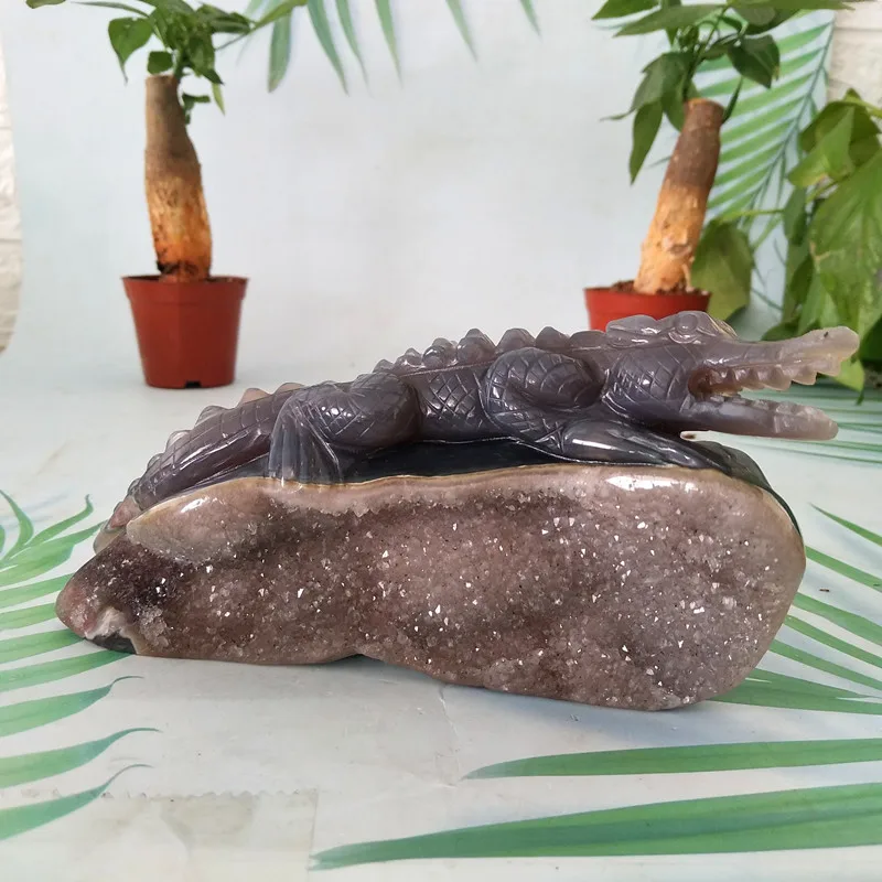 Natural Agate Stone Crystal Druzy Geode Crocodile Statue Home Decor Amethyst Crab Room Decoration Ornament 2