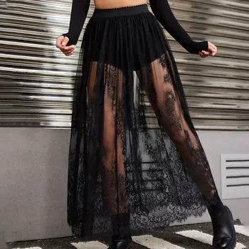 Abito elegante da sera sexy per feste Abiti in pizzo per donna 2024 Abito lungo trasparente aderente Gonna nera alla moda Lolita gotica