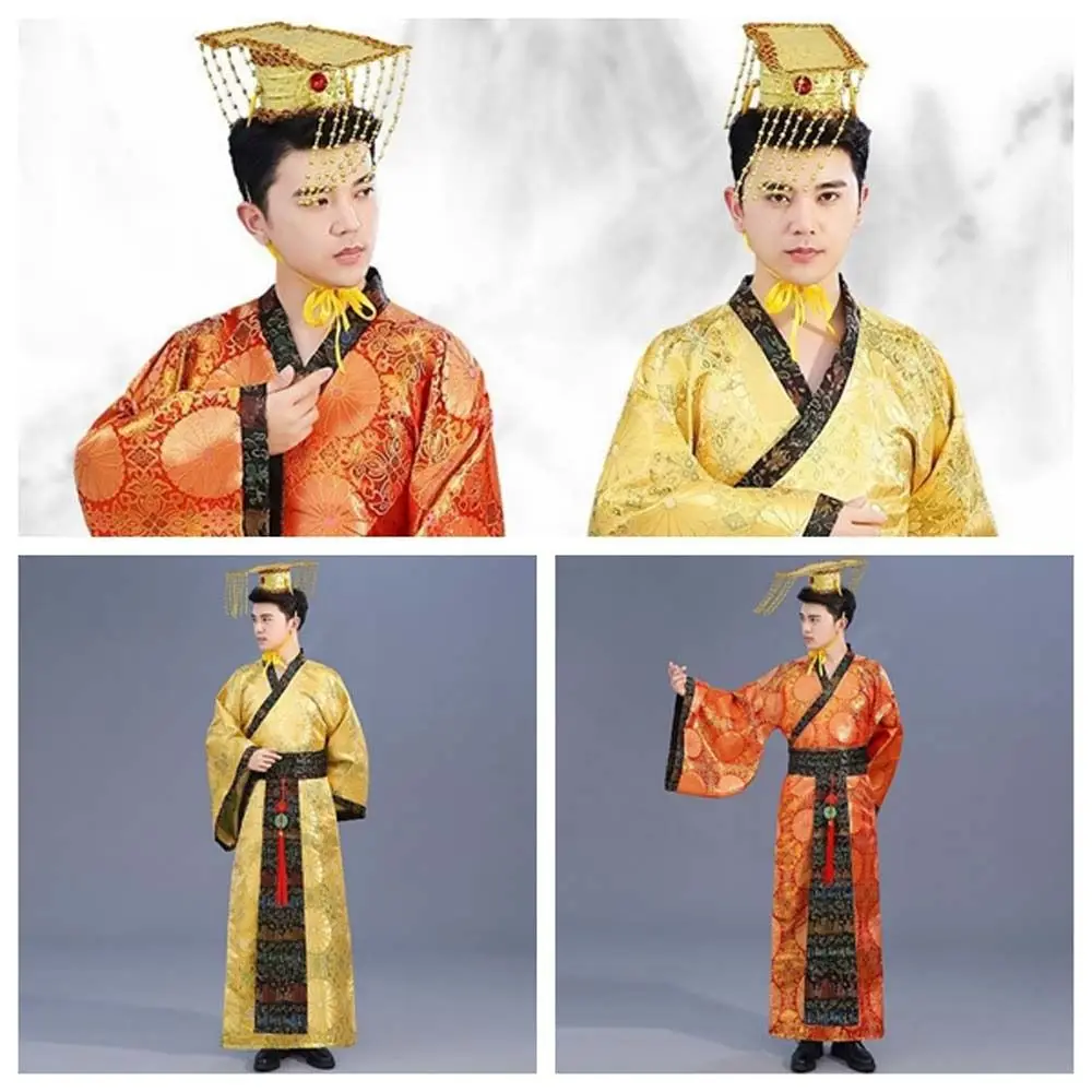Outfit Ancient Chinese Men Hanfu Emperor King Stage Clothes Suit Robe Hat Set Folk Dance