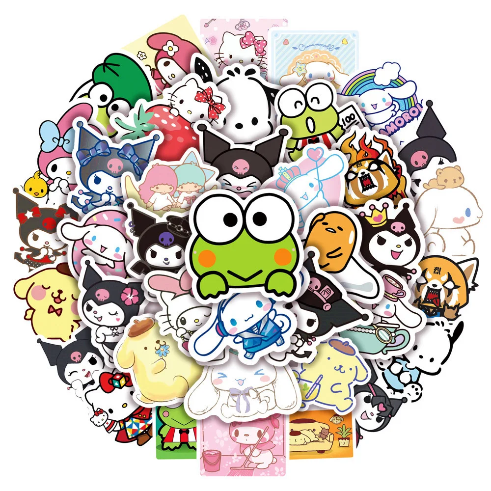 

10/30/50pcs Kawaii Sanrio Stickers for Kids Toys Kuromi Hello Kitty Cartoon Decals Laptop Suitcase Phone Stationery Sticker Toys