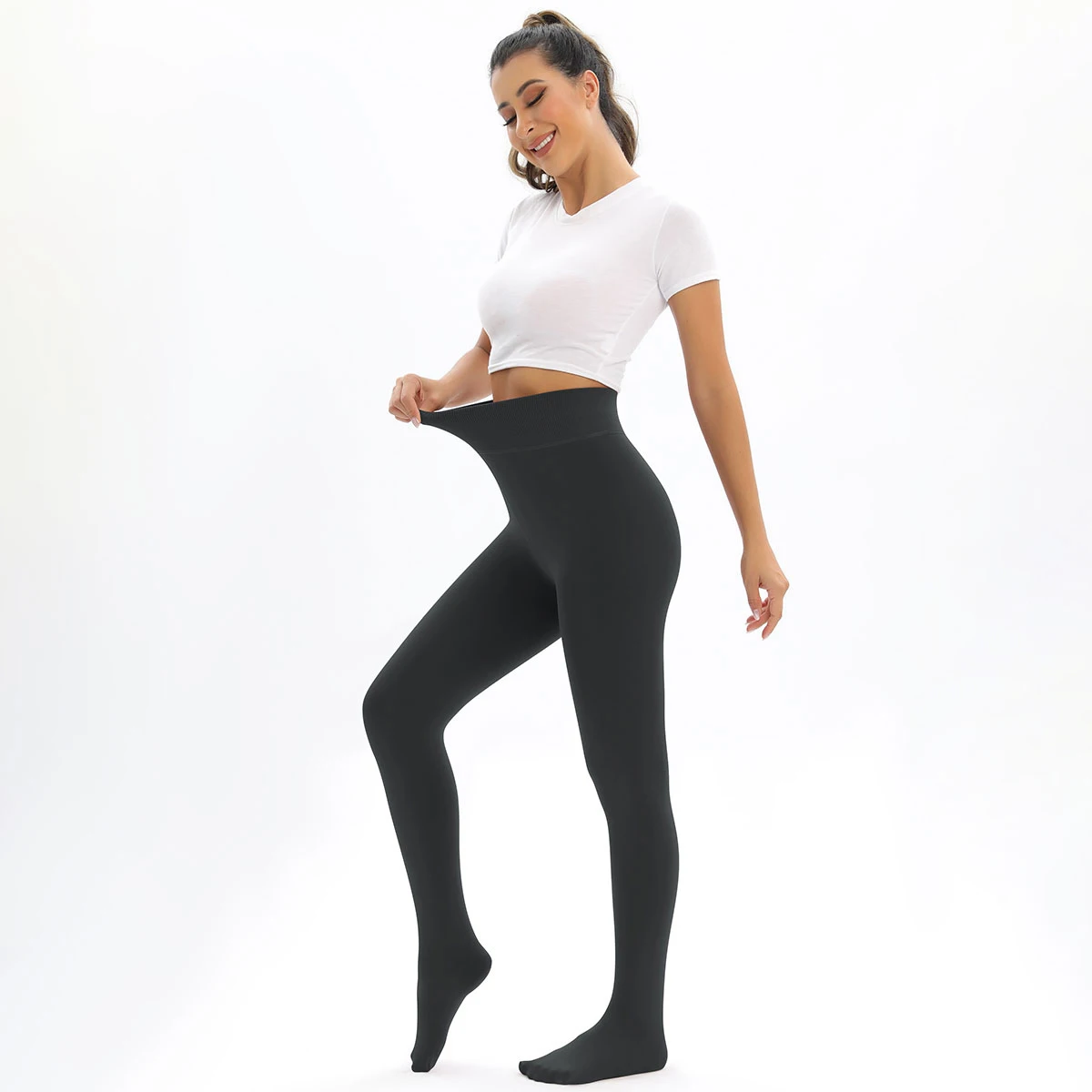2 Pcs 300g Winter Warm Leggings Plus Velvet Women Leggings High Waist Thick Velvet Leggings Solid Color Women Wear Thermal Pants