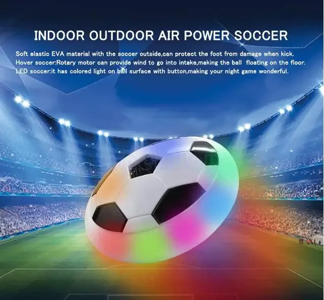 

Floating Air Power Soccer Ball Colorful Disc Indoor Football Toy with LED Lights Multi-surface Hovering and Gliding Sport Toys