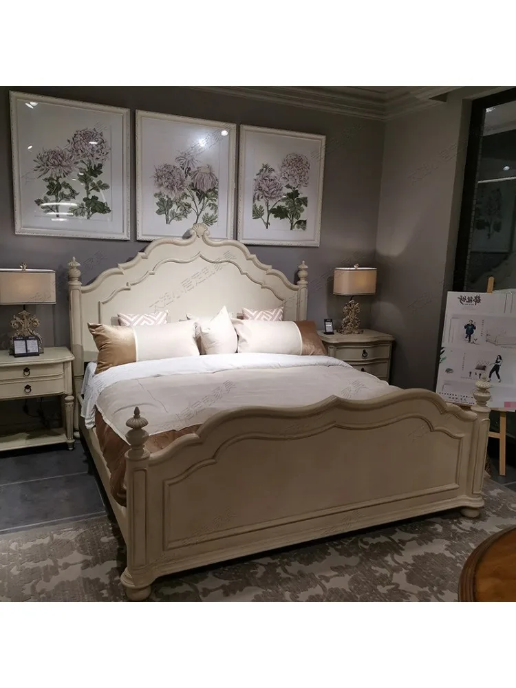 

Provence vintage distressed solid wood bed French European carved 1.8-meter double bed