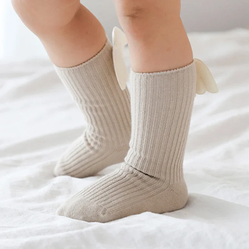 Angel Wing Spring Cotton Newborn Sock Solid Candy Color Kids Toddler Long Socks For Kids Children Baby Girls Knee High Sock