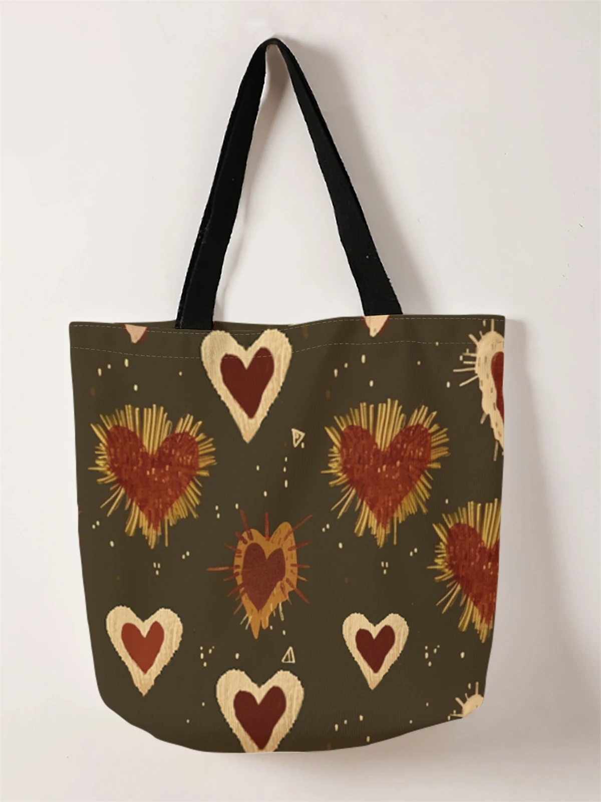 1 piece, heart-shaped pattern handbag, reusable fashionable handbag, multifunctional handbag, printed canvas shopping bag