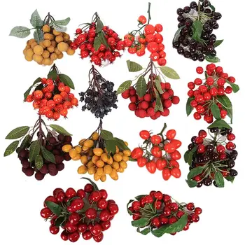 Longan 토마토 석류 블루베리 체리 과일 모델, 인공 과일 가지, 상점 창 장식, 사진 소품, 홈 데코 상품 이미지