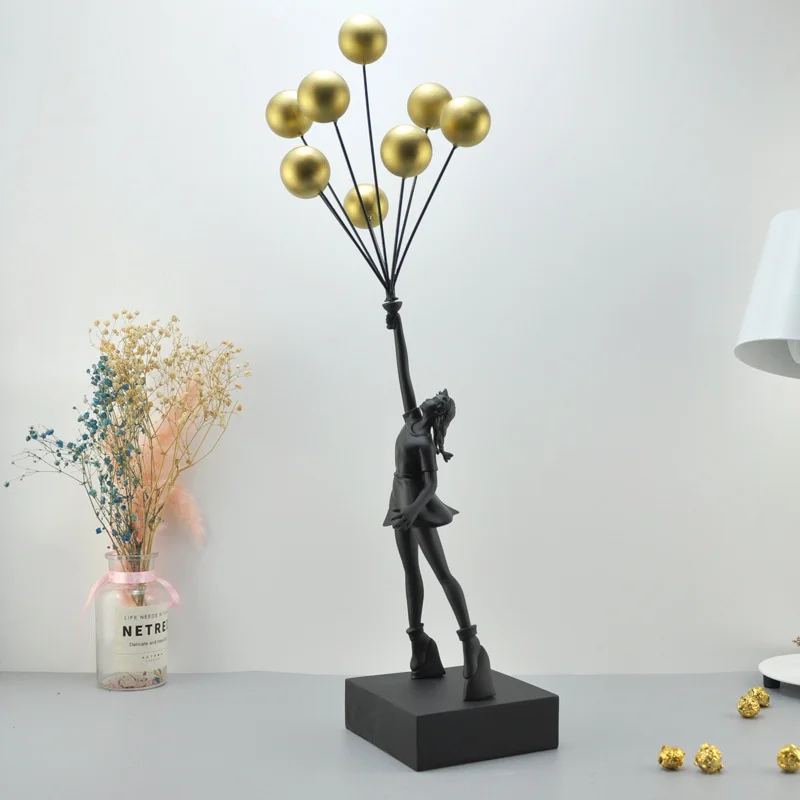 

Abstract Banksy Balloon Girl Resin Sculptures Figurines Home Decoration Flying Balloon Girl Statue Luxury Living Room Desk Decor