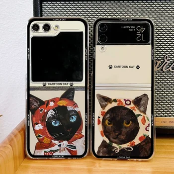 Divertente simpatico cartone animato gatto cassa del telefono per Samsung Galaxy Z Flip 6 5 4 3 per Samsung Flip6 Flip5 Flip4 copertura rigida pieghevole trasparente