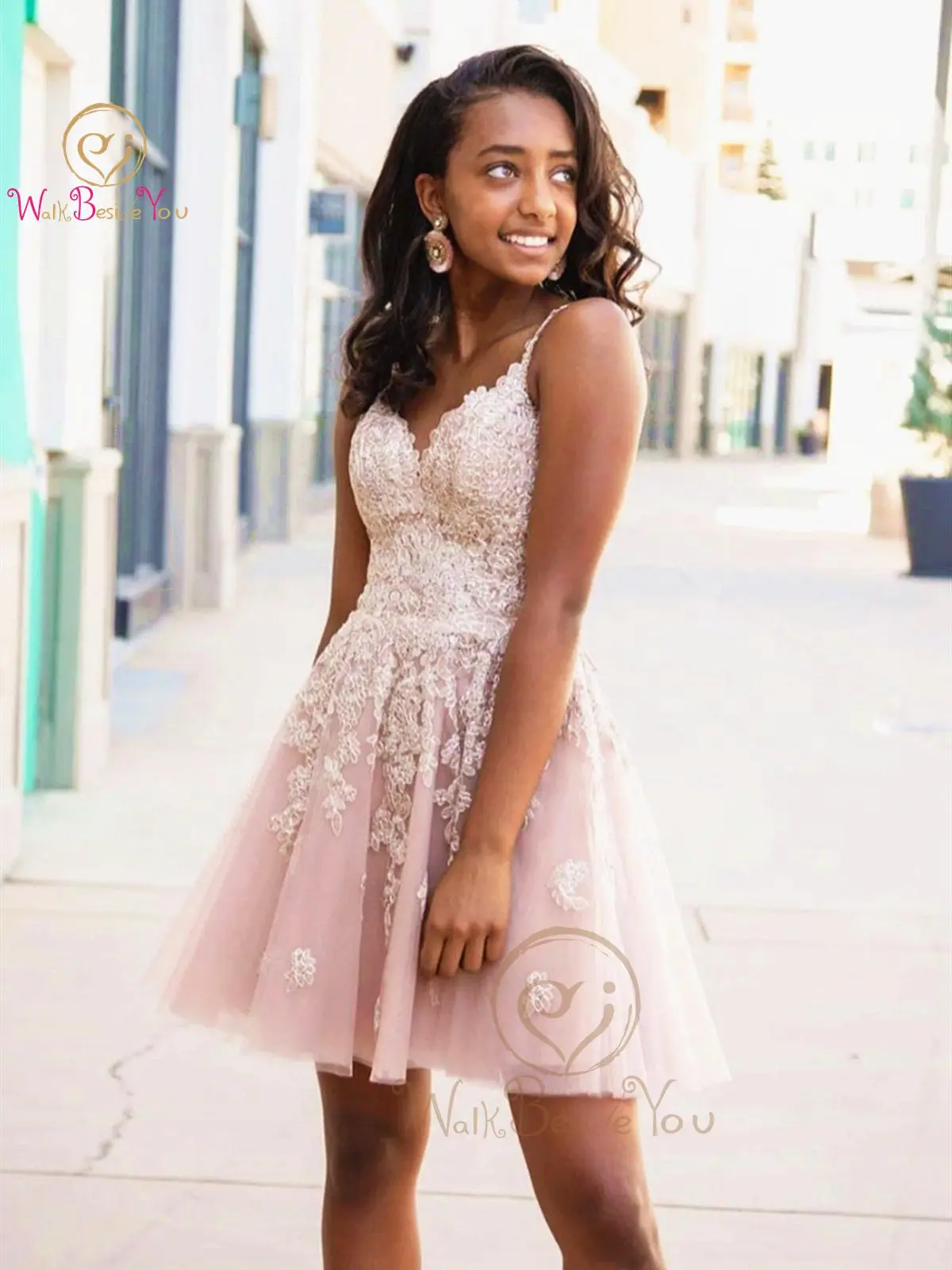 

Short A Line Prom Dresses Lace Applique Spaghetti Strap Sweetheart Tulle Formal Party Evening Gowns Custom made