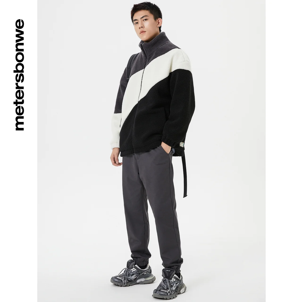 Metersbonwe Lamb Fleece Cotton Coat Men Winter New Youth Leisure Warm Jacket Oblique Contrast Outerwear Brand High Quality Top