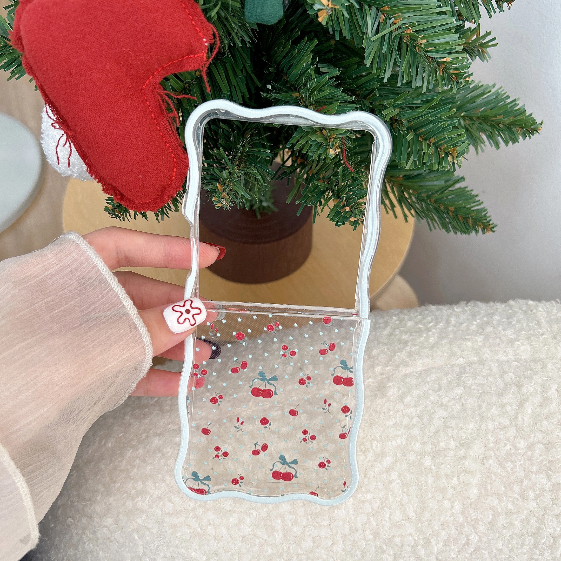 Korean Cherry Fruit Phone Case with Lanyard and Wave Design