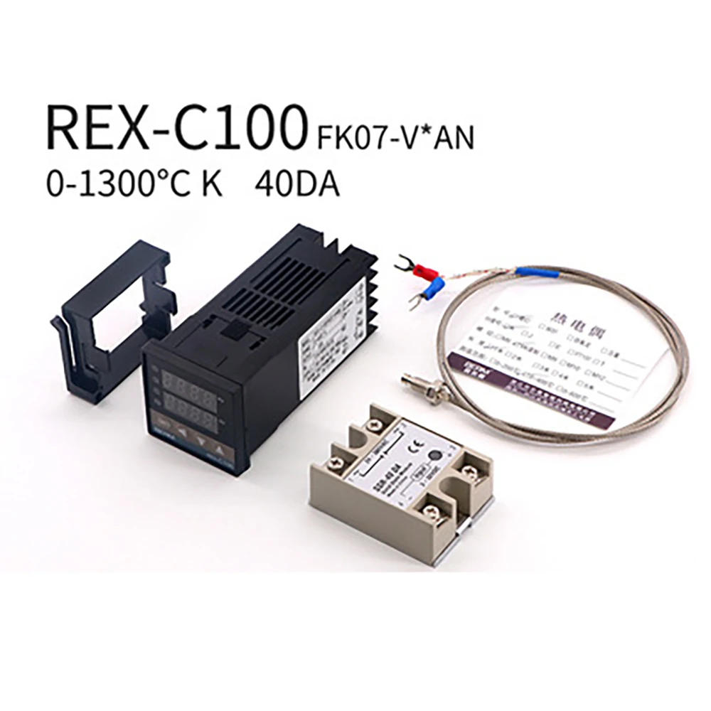 

REX-C100 Digital PID Temperature Controller Thermostat K Thermocouple Probe/Heat Sink SSR-4DA Relay SSR AN+M6 Three-piece Set