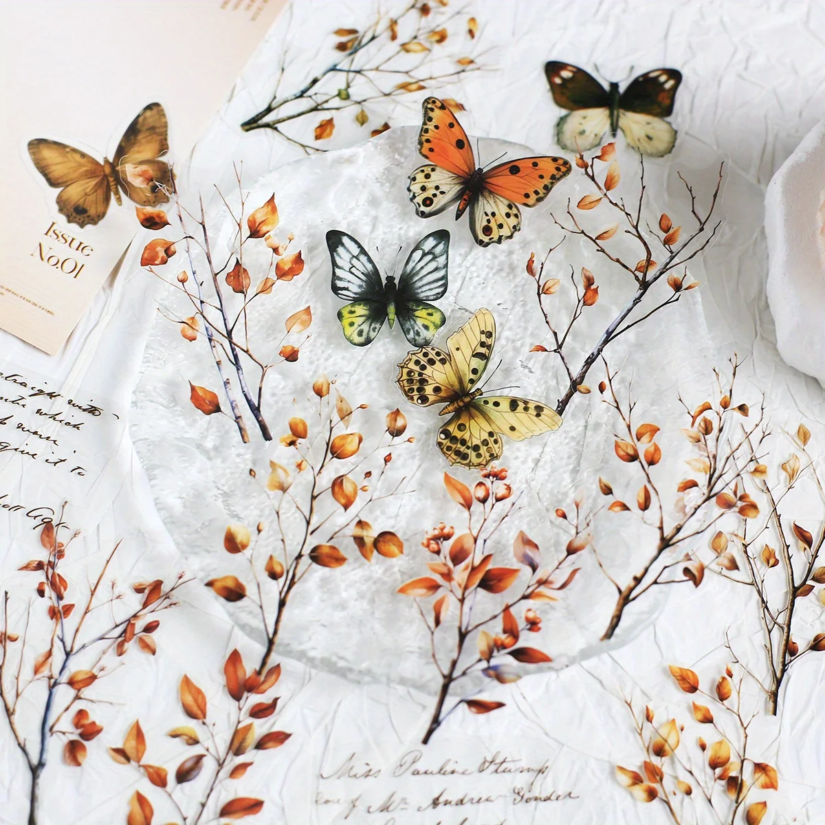 Journamm 20 Stück PET-Aufkleber mit Ästen und Schmetterlingen, selbstklebende Dekorationsaufkleber, Kreativität, DIY, Scrapbook, dekorative Aufkleber – Detail 1