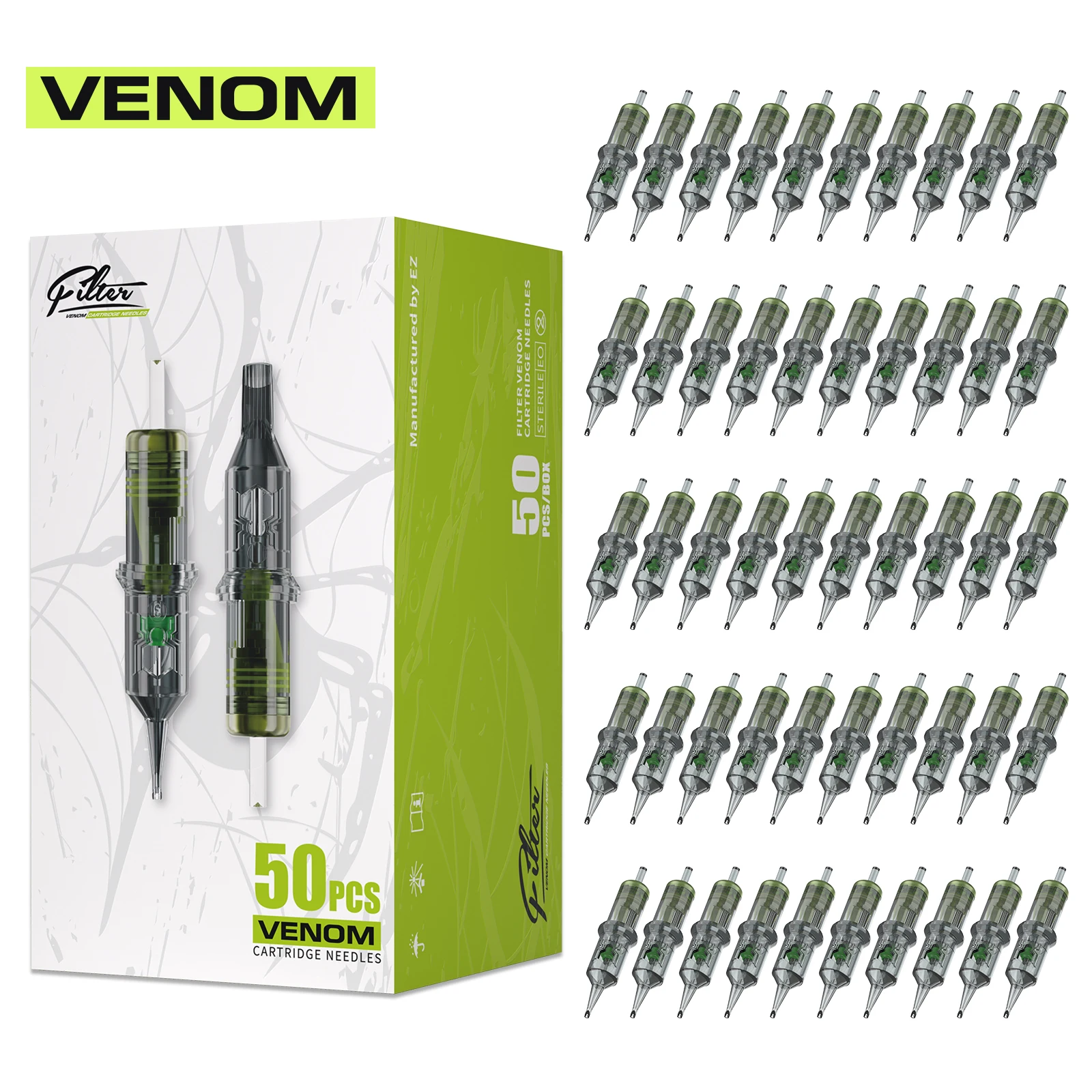 20/50pcs EZ Filter Venom Cartridge Disposable Tattoo Needles RL/RS/RM/M1 Membrane Professional Sterilized Safety for Tattoo Gun tattoo cartridge needles