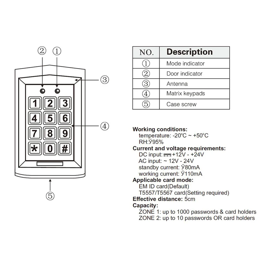 CCL IP67 Waterproof RFID Standard Standalone Access Control EM Card Reader Door Lock Opener Controler System Two Unlock Output