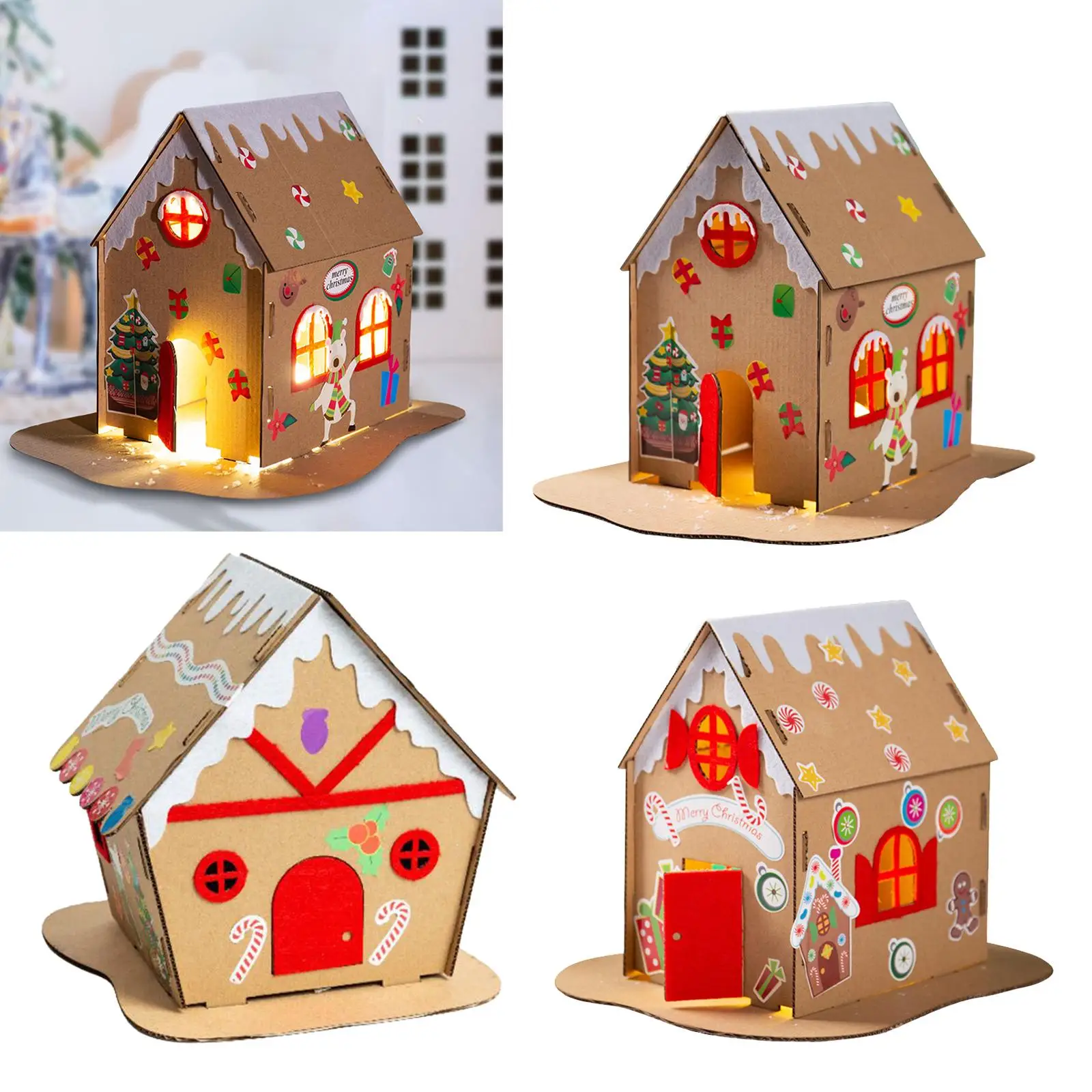 Christmas Cardboard House Kits Christmas Party Game Favors Unassembly Cardboard House Projects Art for Children Kids 2