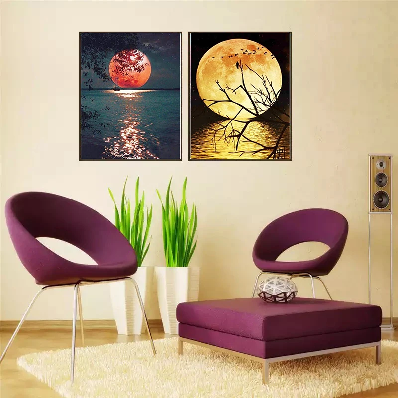 DIY 5D Diamond Painting Landscape Moon Night Tree Sea Cross Stitch Kit Full Drill Embroidery Mosaic Art Picture Wall Home Decor