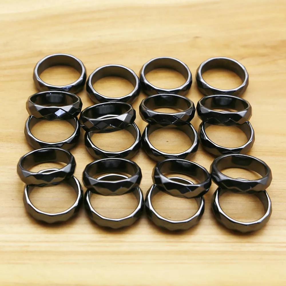 Free Shipping 6mm Natural Black Gallstone Hematite Cut Ring Men's And Women's Finger Jewelry DIY Charm Gift Wholesale 24Pcs/Lot