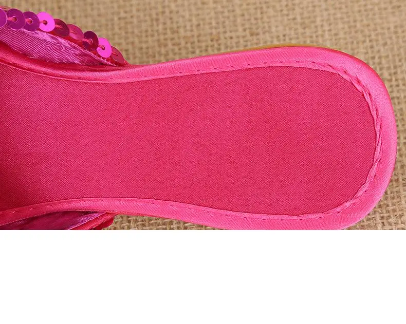 36-40 Women Slippers Sequin Embroider Shoes Summer Silk Fabric Flats Flower Closed Toe Soft Sole Non-slip Chinese Style Footwear