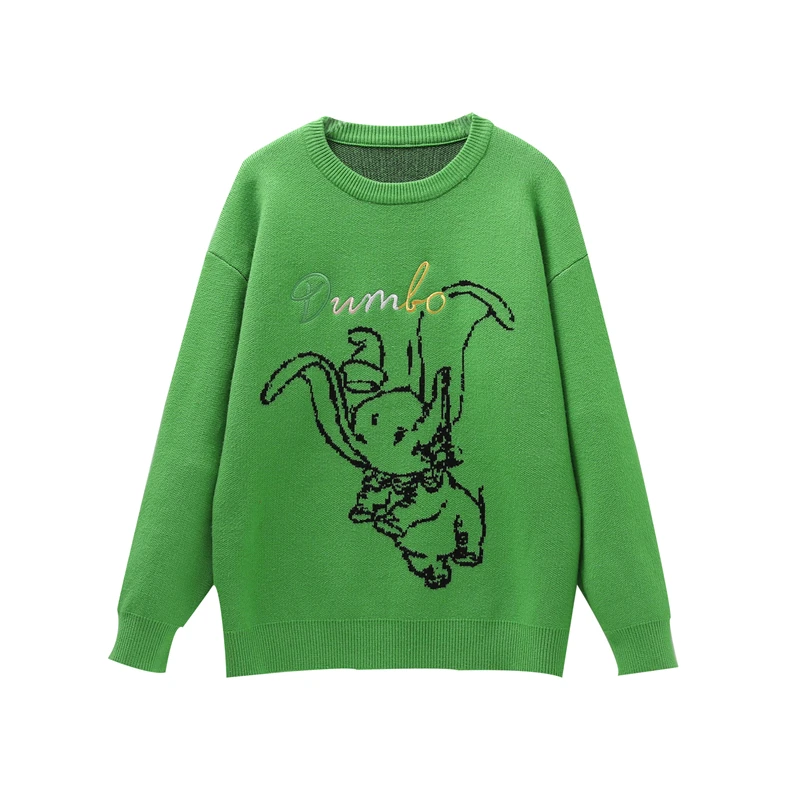 

Little Flying Elephant Jacquard Green Loose Print Sweater Knitted Coat Women's 2023 Autumn Winter Pullovers New Style X620