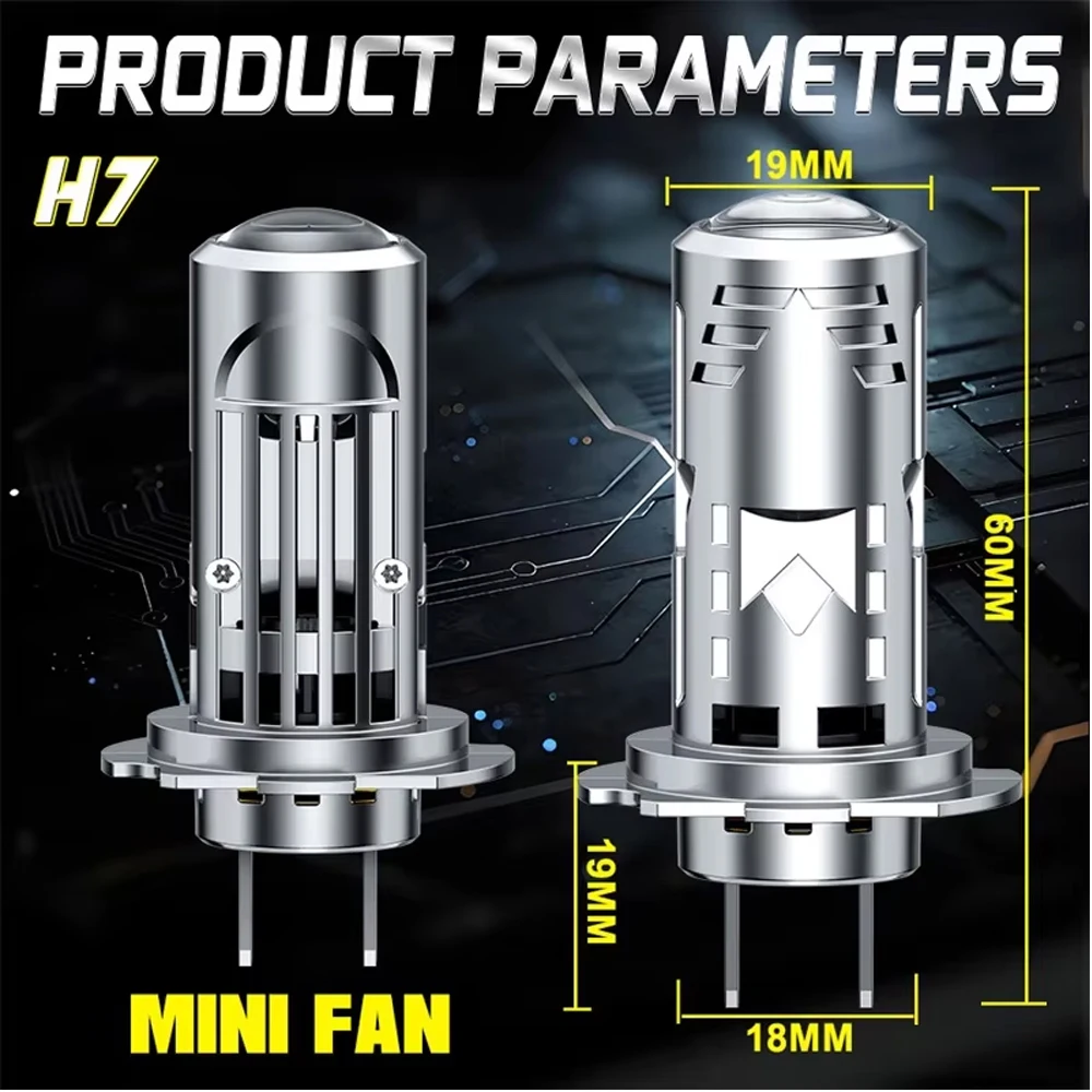 새로운 H7 LED 프로젝터 렌즈 헤드라이트 자동차 전구 1:1 무선 캔버스 6000K h7 led 자동차 헤드라이트 렌즈 (팬 포함) 안개등 플러그 앤 플레이