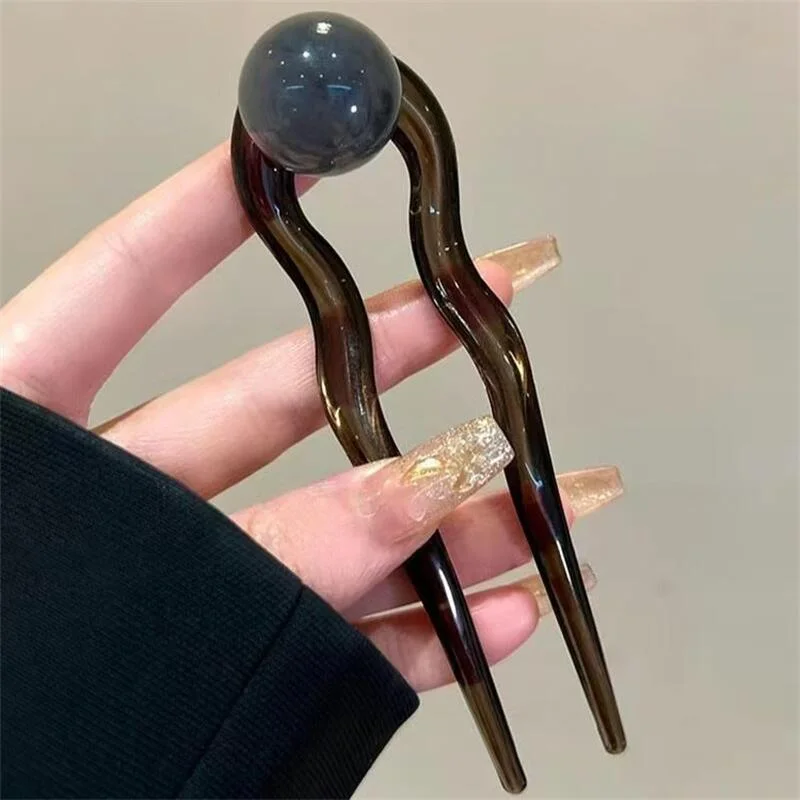 패션 컬러 진주 U 자형 헤어 스틱 머리핀 헤어 포크 번 달콤한 유행 아크릴 헤어 클립 여성용 헤어 액세서리