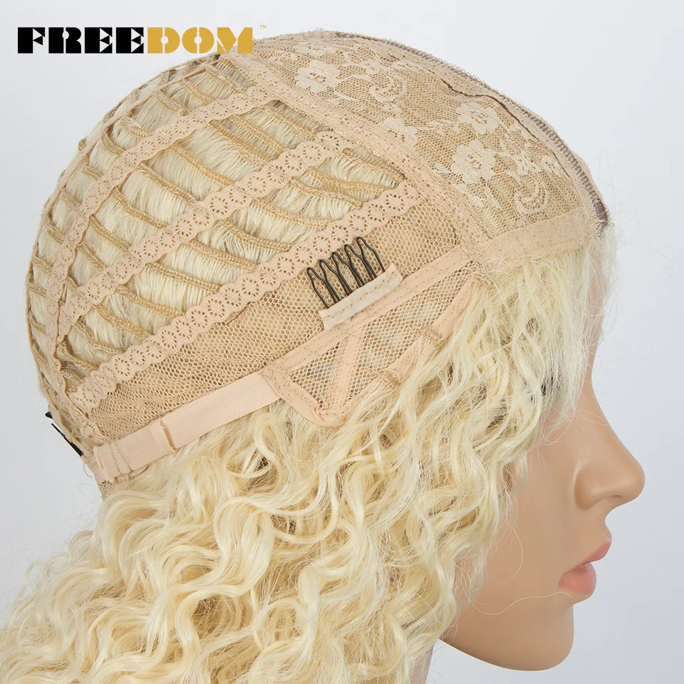 FREEDOM Synthetic Lace Front Wigs For Women 26 Inch Long Kinky Curly Blonde Wigs Heat Resistant Fiber Cosplay