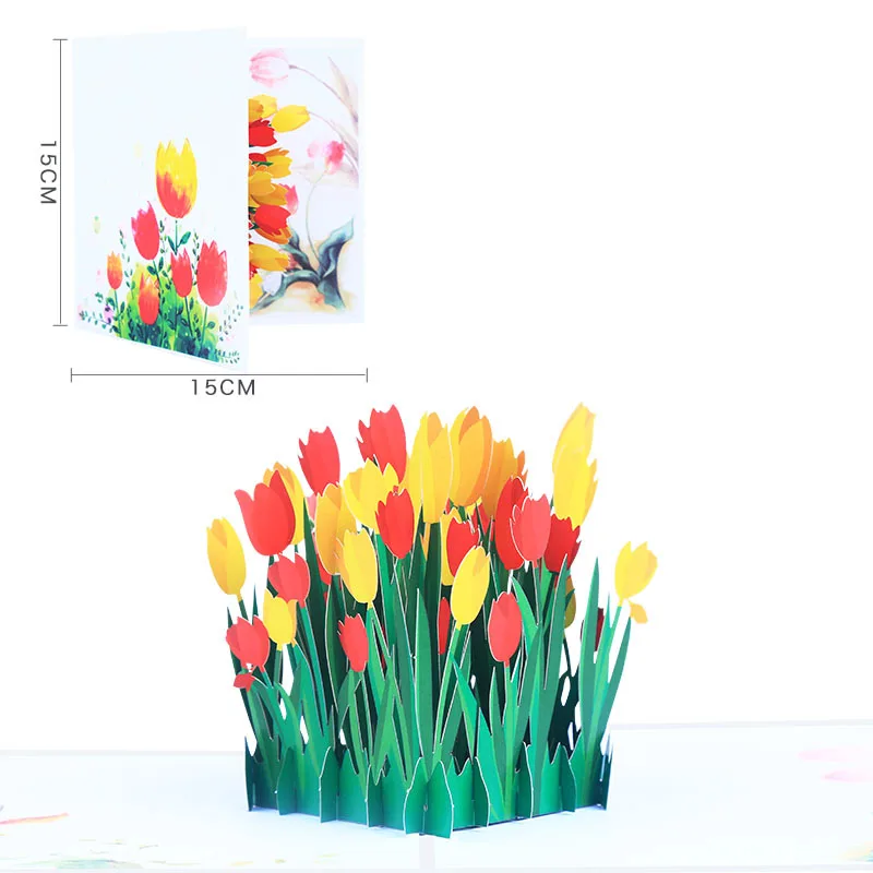 

10pcs Handmade Colour Tulip Flower 3D Pop UP Greeting Invitation Card Valentine's Thanks Christmas Wedding Birthday Party Gift