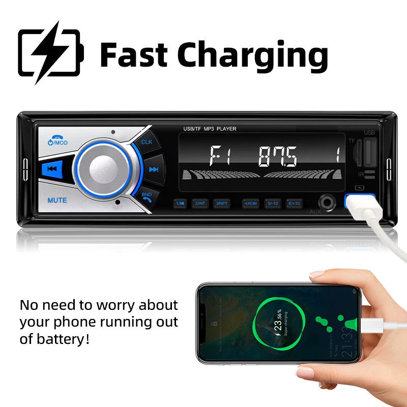 Car Radio Audio 1 Din Bluetooth Stereo Hands-Free Calling MP3 Player FM Receiver