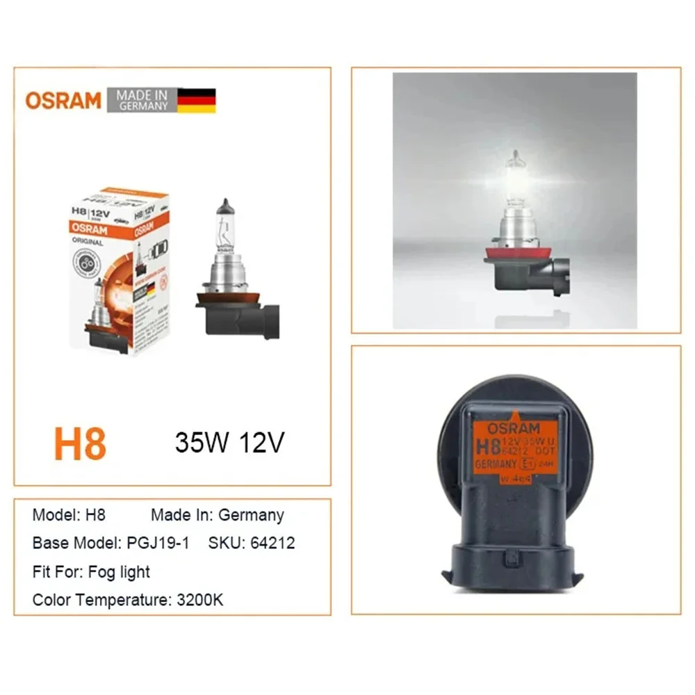Halogen Fog Light Car Bulb Osram 64212 H8 12V 35W PGJ19-1 German-made 3200K Standard Headlight Bulb halogen headlight bulb