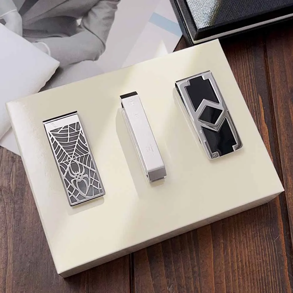 PJS MB Black Hexagonal Pattern Money Clip 316L Stainless Steel 1:1 High Quality Luxuy Classic Ticket And Change Folder With Box