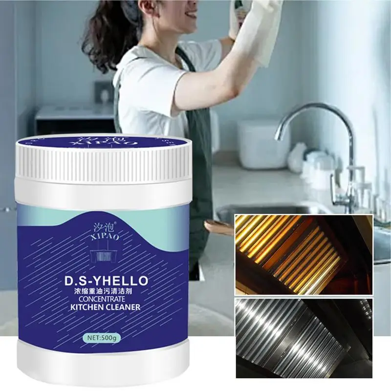 500g Kitchen Cleaner Powder Grease Grime Cleaner Oil Pollution Cleaning Powder Multipurpose Bubble for Hood Pots Grill oil cleaner,kitchen cleaner