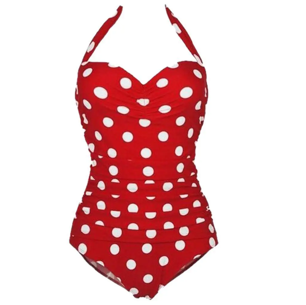 Maillot de bain deux pièces à pois grande taille rouge