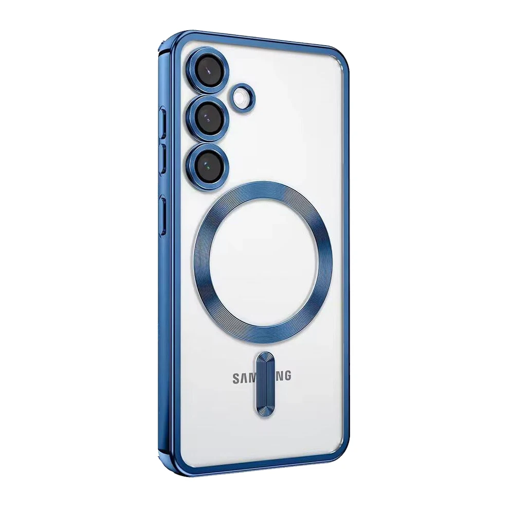 Enhanced Transparent Magnetic Phone Case with Plating Design - Soft and Durable Cover