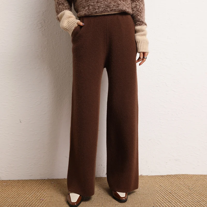 BOSS Oversized wijde broek van kasjmier, model 'FIBURA' in beige online