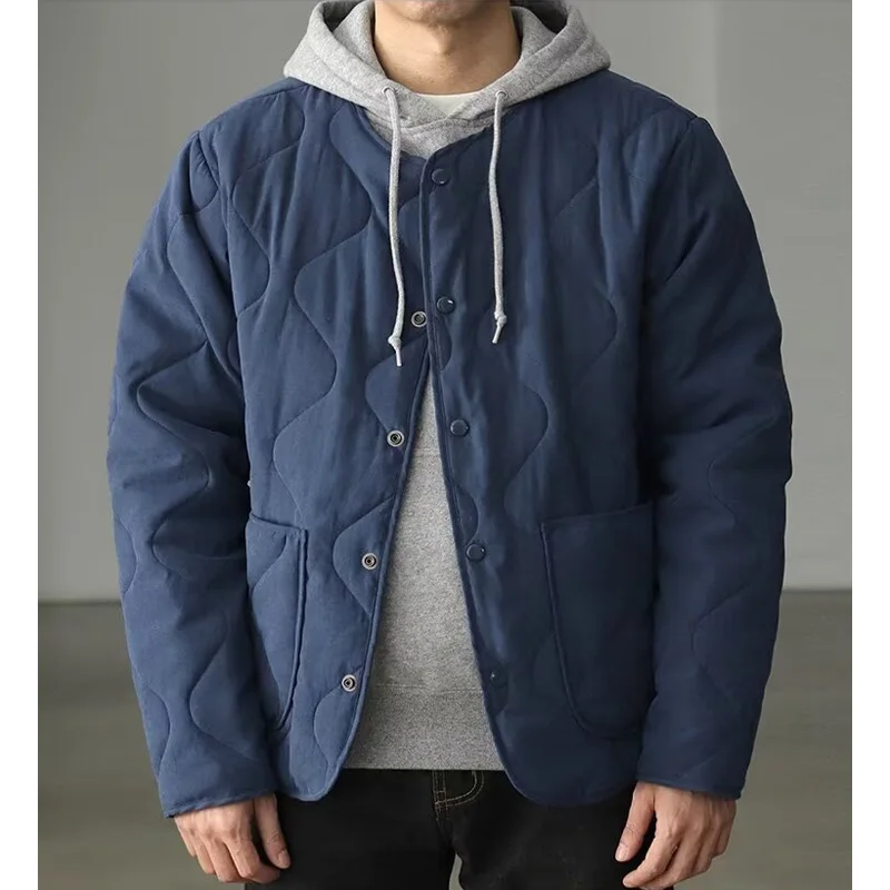 Amekaji Cotton Jacket Men Retro Solid Color Thermal Coat Autumn Winter Quilting Thickened Liner Casual Loose Crewneck Homme Tops 3