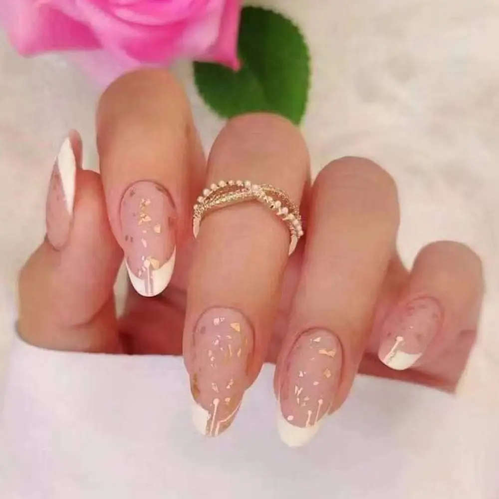 Resweky Falsche Nägel Set – 24 Stück French Nail Design In Mandelform, Glänzend & Vollständig Abdeckend