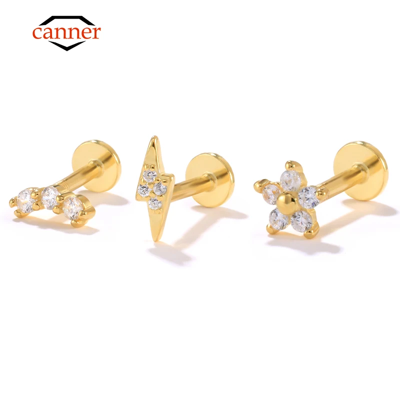 

CANNER 925 Sterling Silver Luxury Zircon Small Stud Earrings for Women Fashion Unique Design Wedding Fine Jewelry Pendientes