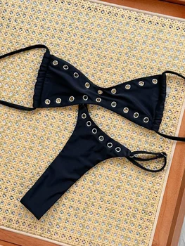XS - L Halter Mini Micro Thong Bikini Women Swimwear Female Swimsuit Two-pieces Bikini Set Metal Rings Bather Bathing Suit Swim 1