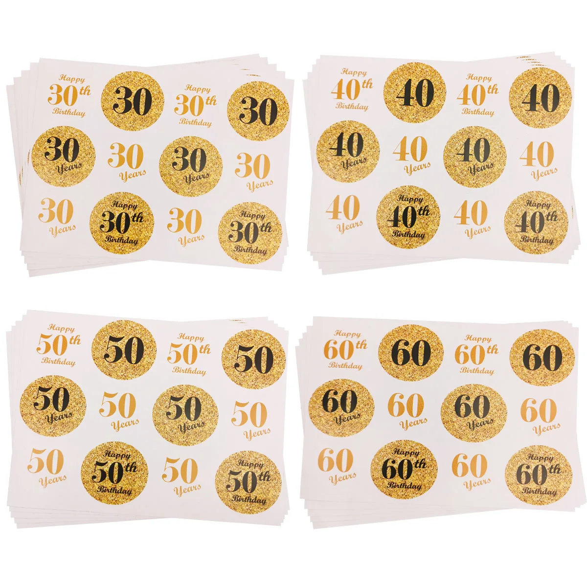 Gold Dia 4cm Cheers Happy Birthday & Anniversary Paper Sticker Labels - Elegant Party Seals & Decor