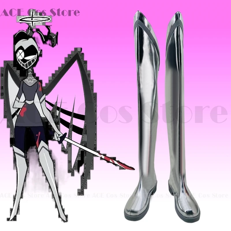 Hazbin Lute Wig Perücke Halo Angel Cosplay Kostüm Shoes Hotel Fight Boots Carnaval Silver Color Anime Cosplay Prop 24