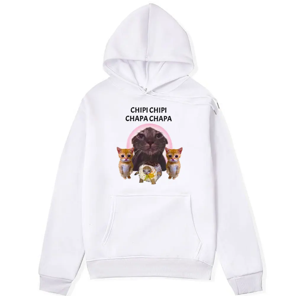 Funny Chipi Chipi Chapa Chapa Dubi Dubi Cat Meme Graphic Print Hoodie Male Fashion Oversized Fleece Pullover Sweatshirt Unisex