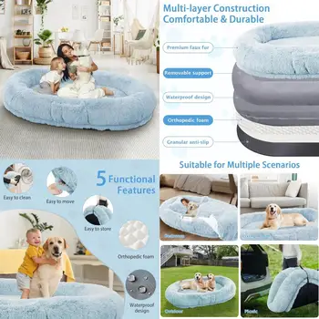 human dog bed, 71''x45''x12'' size fits people and pet 10 cm thick memory foam washable adult large bed giant oversize foldable 1